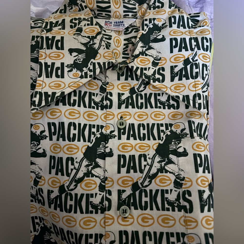 Green Bay Packers 1970s Vintage NFL Team Shirts Permanent Press Green/Yellow - Picture 3 of 6
